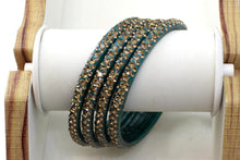 Load image into Gallery viewer, Glass Bangles Set of 4 - Golden Stone Decorated Bollywood Traditional Beautiful Bangle Set for Women Girl Wedding Special