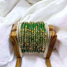 Load image into Gallery viewer, Indian Glass Bangles Set Of 12-Stone Work Women Girl Wedding Special Bangles