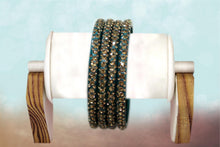 Load image into Gallery viewer, Glass Bangles Set of 4 - Golden Stone Decorated Bollywood Traditional Beautiful Bangle Set for Women Girl Wedding Special