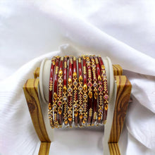 Load image into Gallery viewer, Indian Glass Bangles Set Of 12-Stone Work Women Girl Wedding Special Bangles