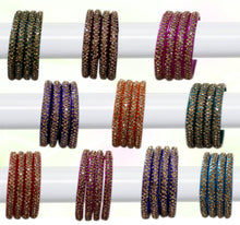 Load image into Gallery viewer, Glass Bangles Set of 4 - Golden Stone Decorated Bollywood Traditional Beautiful Bangle Set for Women Girl Wedding Special