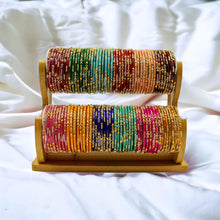 Load image into Gallery viewer, Indian Glass Bangles Set Of 12-Stone Work Women Girl Wedding Special Bangles