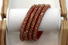 Load image into Gallery viewer, Glass Bangles Set of 4 - Golden Stone Decorated Bollywood Traditional Beautiful Bangle Set for Women Girl Wedding Special