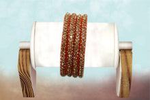 Load image into Gallery viewer, Glass Bangles Set of 4 - Golden Stone Decorated Bollywood Traditional Beautiful Bangle Set for Women Girl Wedding Special