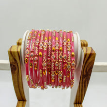Load image into Gallery viewer, Indian Glass Bangles Set Of 12-Stone Work Women Girl Wedding Special Bangles