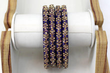 Load image into Gallery viewer, Glass Bangles Set of 4 - Golden Stone Studded Bollywood Traditional Beautiful Bangle Set for Women Girl Wedding Favour