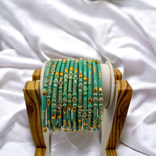 Load image into Gallery viewer, Indian Glass Bangles Set Of 12-Stone Work Women Girl Wedding Special Bangles