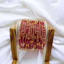 Load image into Gallery viewer, Indian Glass Bangles Set Of 12-Stone Work Women Girl Wedding Special Bangles