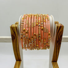 Load image into Gallery viewer, Indian Glass Bangles Set Of 12-Stone Work Women Girl Wedding Special Bangles