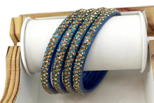 Load image into Gallery viewer, Glass Bangles Set of 4 - Golden Stone Decorated Bollywood Traditional Beautiful Bangle Set for Women Girl Wedding Special
