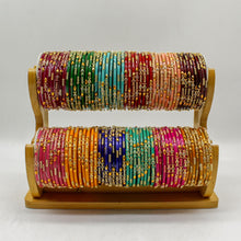 Load image into Gallery viewer, Indian Glass Bangles Set Of 12-Stone Work Women Girl Wedding Special Bangles
