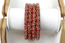 Load image into Gallery viewer, Glass Bangles Set of 4 - Golden Stone Studded Bollywood Traditional Beautiful Bangle Set for Women Girl Wedding Favour