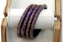 Load image into Gallery viewer, Glass Bangles Set of 4 - Golden Stone Decorated Bollywood Traditional Beautiful Bangle Set for Women Girl Wedding Special
