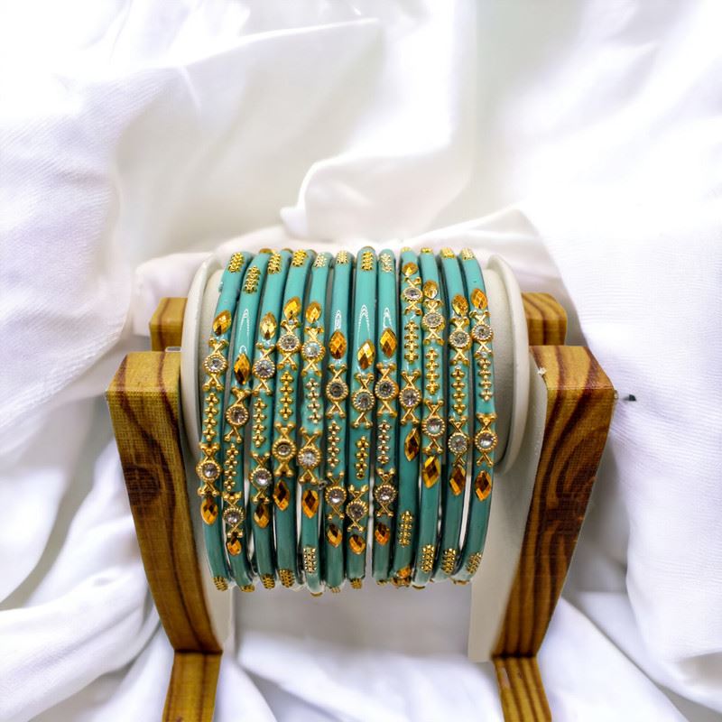 Indian glass bangles set of 12 - Pastel Turquoise