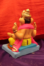Load image into Gallery viewer, Eco-Friendly Ganesh Visarjan Idol – Yellow Dhoti &amp; Pink Khes, ~8 inch