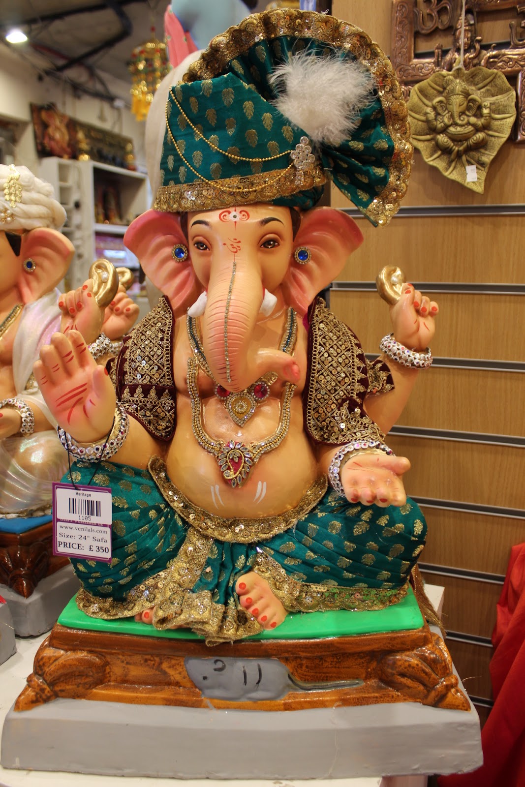 Eco-Friendly Ganesh Visarjan idol, Teal & Maroon, front view
