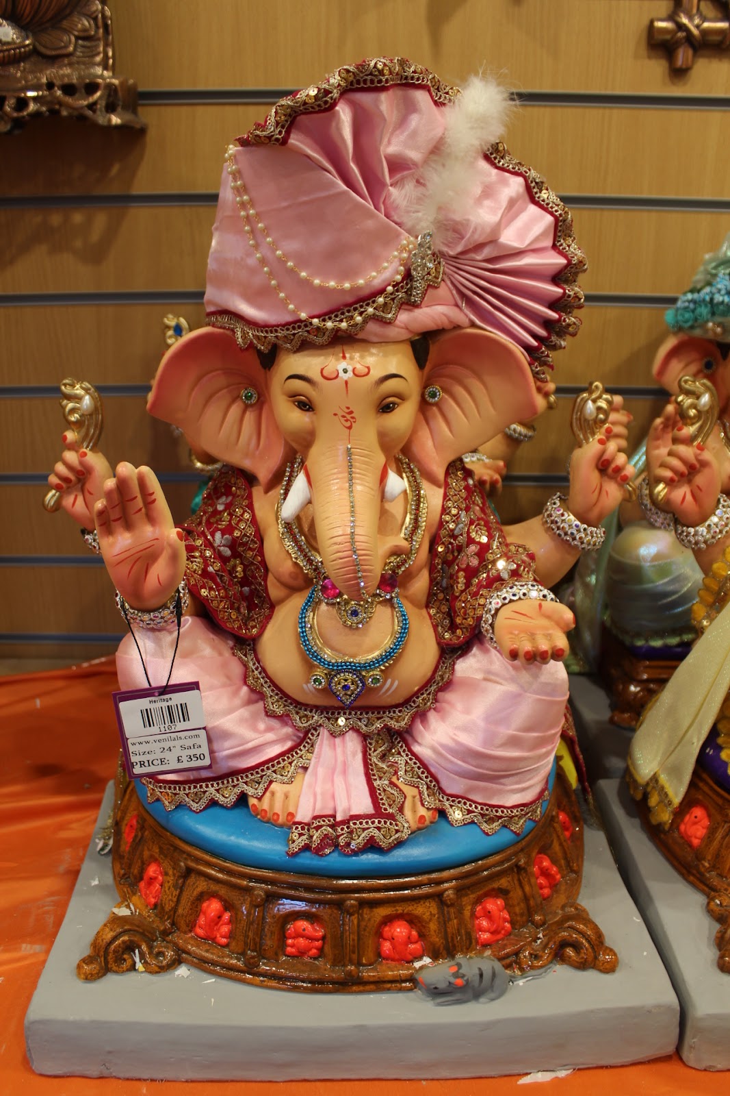 Eco-Friendly Ganesh Visarjan idol, Rose Pink & Maroon, front view 2