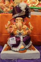 Load image into Gallery viewer, Eco-Friendly Ganesh Visarjan idol, Full Safa Set Purple &amp; Silver, front view 2