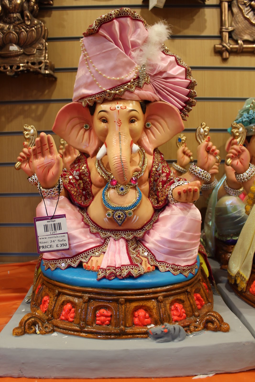 Eco-Friendly Ganesh Visarjan idol, Rose Pink & Maroon, front view