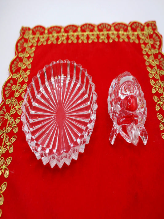 Glass Turtle & Plate Set for Vastu – Ribbed Sunburst Dish