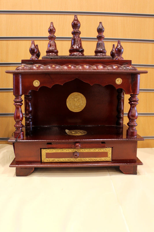 Carved Wooden Mandir 15 x 8 x 19 inch – Rosewood Open Front Home Temple with Drawer