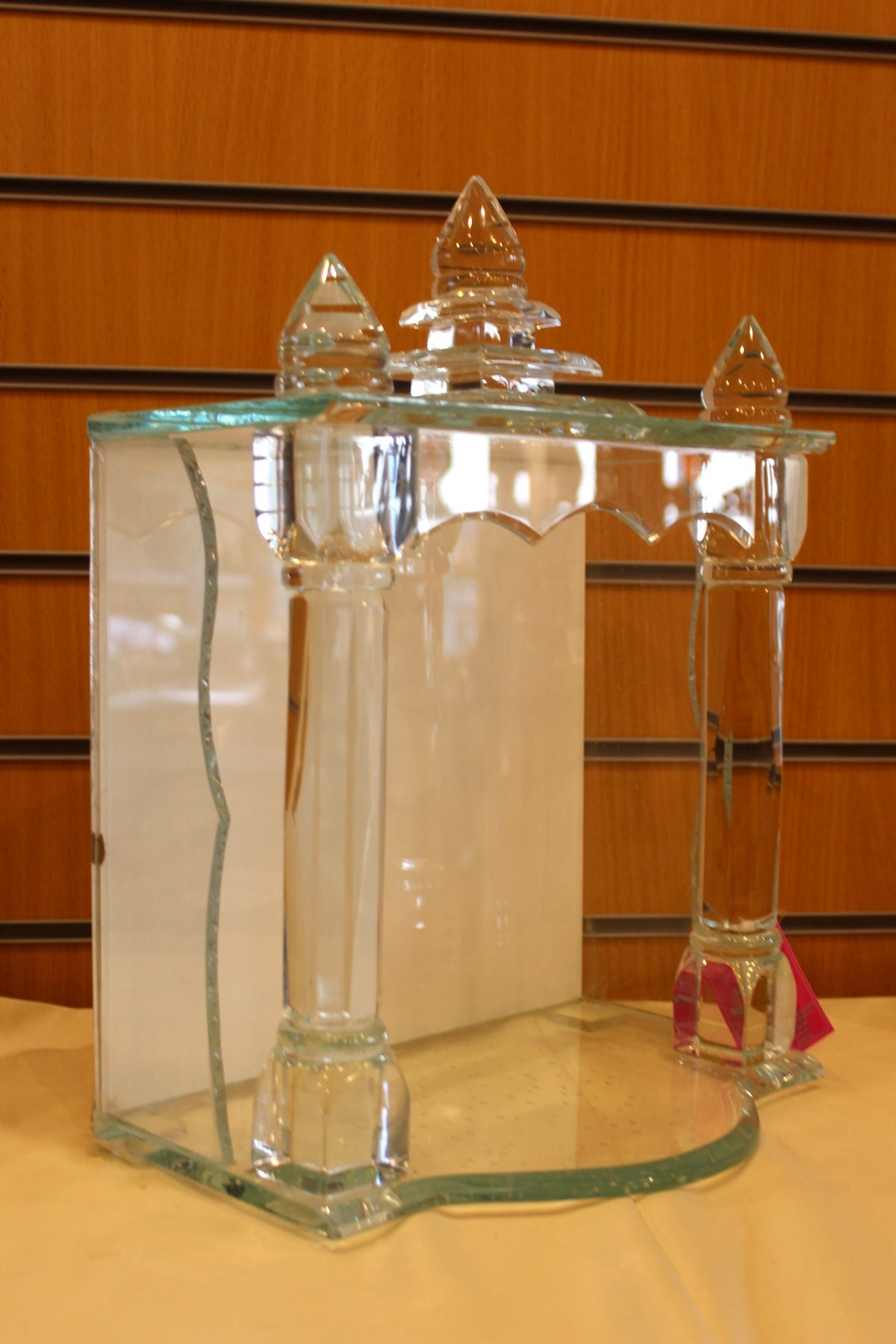 Glass Mandir with LED Lights 12 x 8 x 17 inch – Carved Crystal Home Temple