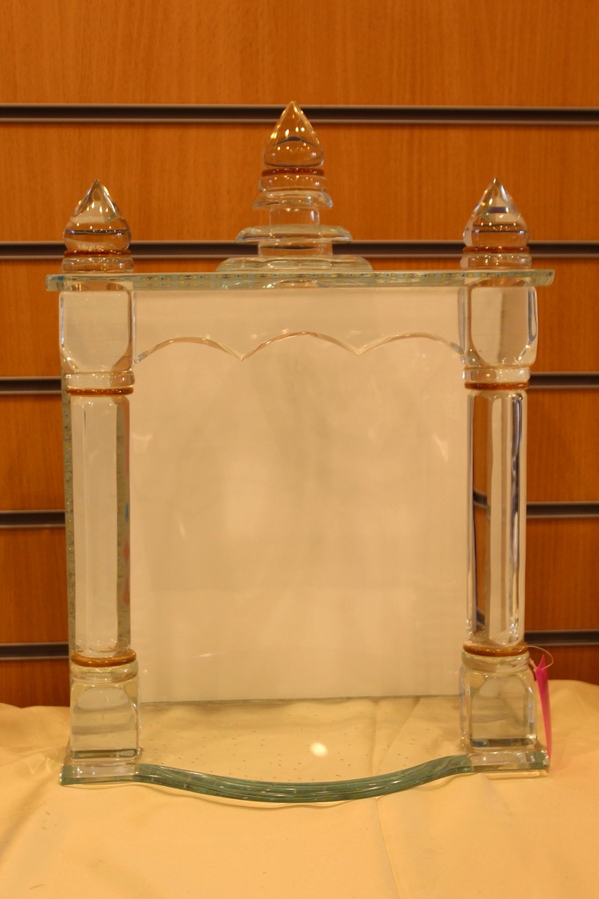 Glass Mandir with LED Lights 12 x 8 x 17 inch – Crystal Home Temple with Amber Pillars