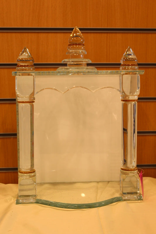 Glass Mandir with LED Lights 12 x 8 x 17 inch – Crystal Home Temple with Amber Pillars