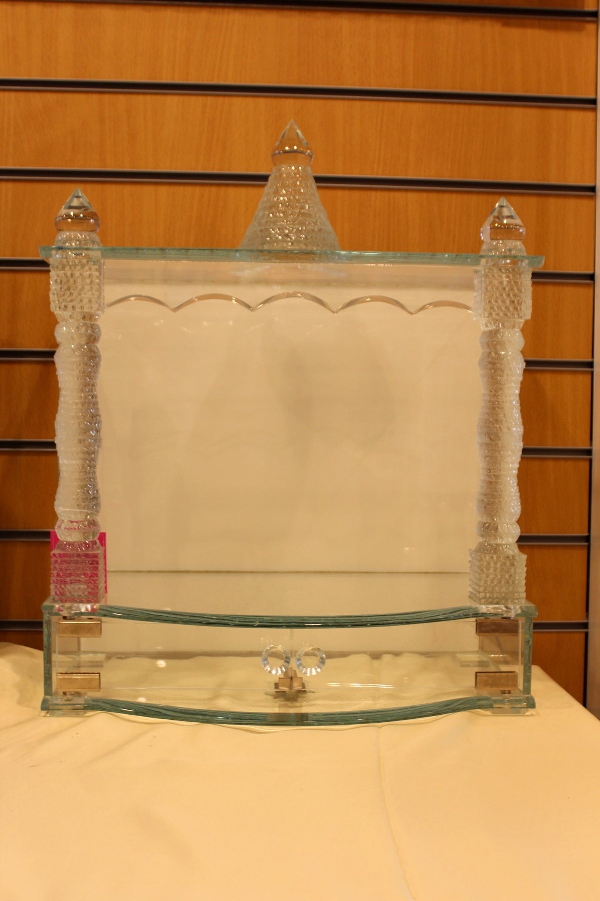 Glass Mandir with LED Lights 18 x 10 x 24 inch – Diamond Cut Crystal Home Temple