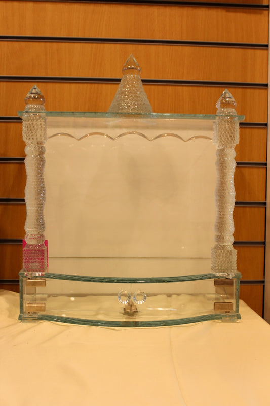 Glass Mandir with LED Lights 18 x 10 x 24 inch – Diamond Cut Crystal Home Temple
