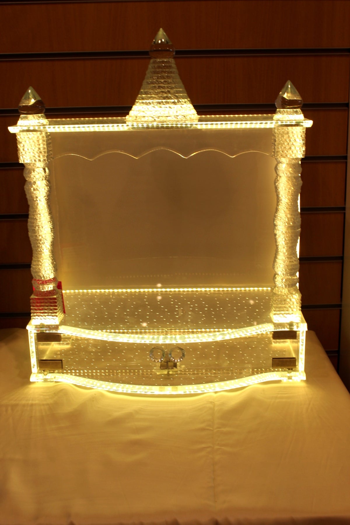 Glass Mandir with LED Lights 18 x 10 x 24 inch – Diamond Cut Crystal Home Temple