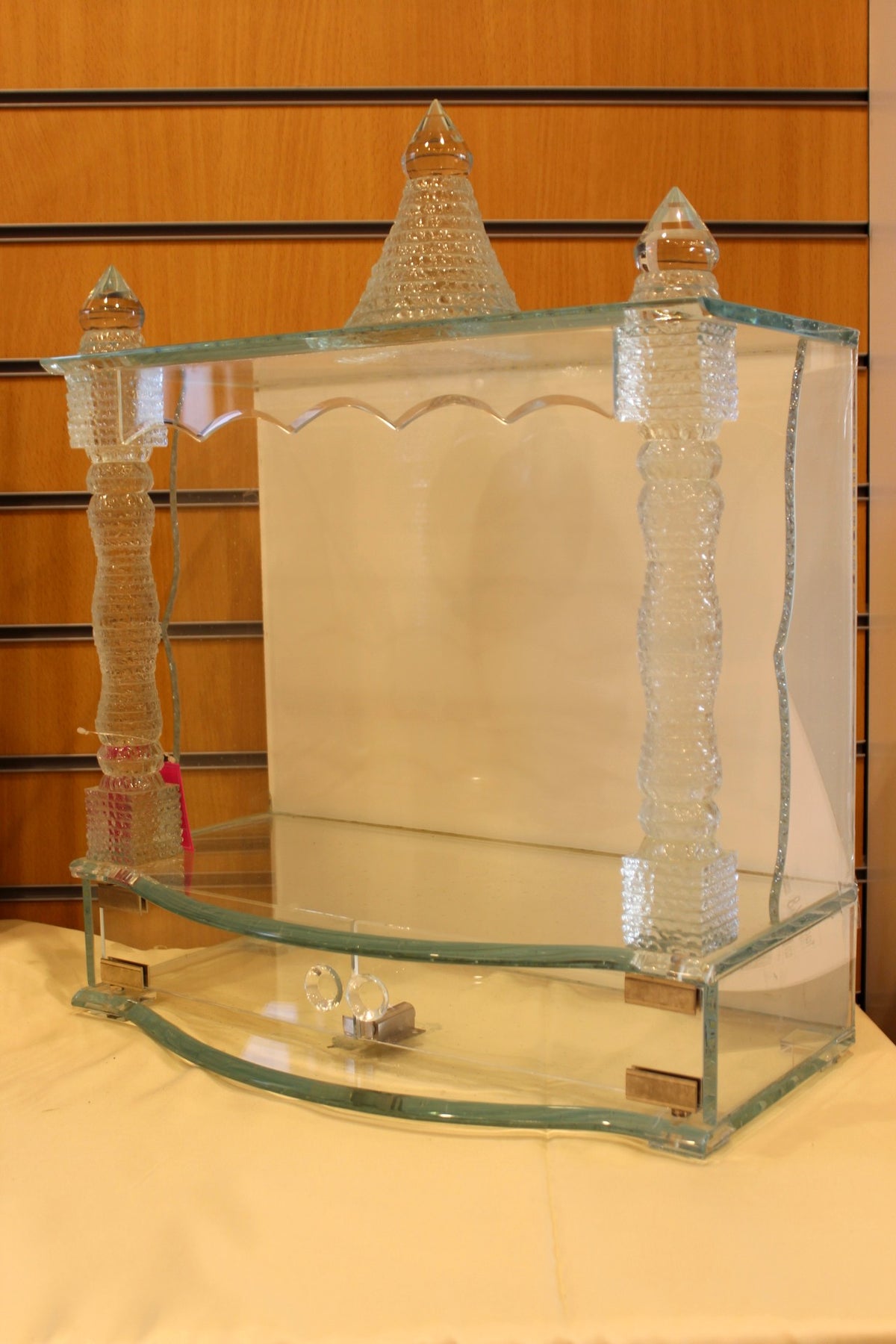 Glass Mandir with LED Lights 18 x 10 x 24 inch – Diamond Cut Crystal Home Temple