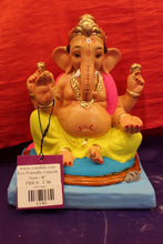 Load image into Gallery viewer, Eco-Friendly Ganesh Visarjan Idol – Yellow Dhoti &amp; Pink Khes, ~8 inch
