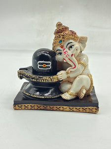 Baby Ganesh with Shivling Figurine
