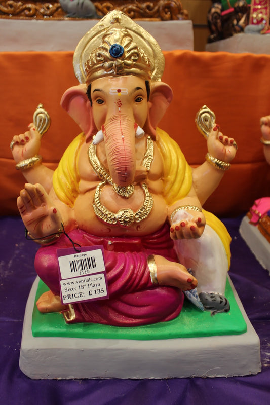 Eco-Friendly Ganesh Visarjan idol, Magenta & Gold, front view