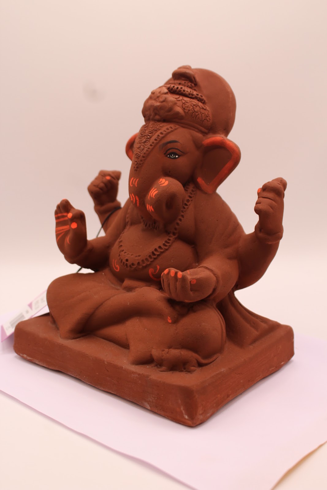 Eco-Friendly Ganesh Visarjan Idol – Natural Terracotta, Halo Crown, ~8 inch
