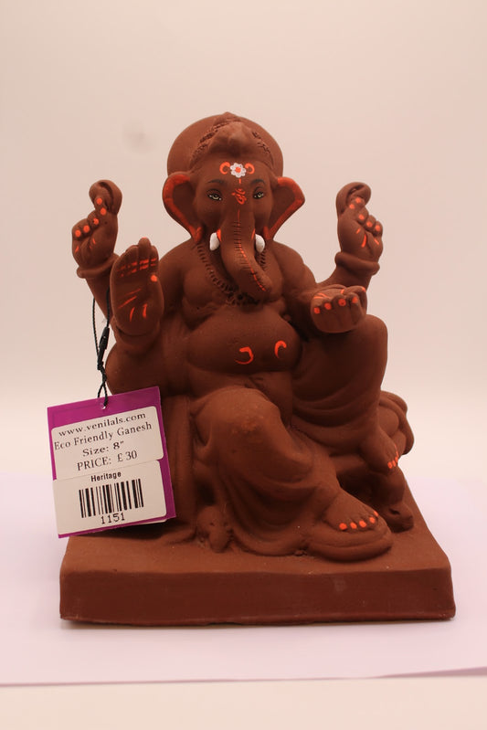 Eco-Friendly Ganesh Visarjan Idol – Natural Terracotta, Seated Throne, ~8 inch