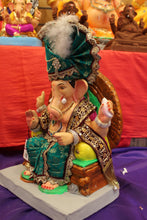 Load image into Gallery viewer, Eco-Friendly Ganesh Visarjan idol, Full Safa Set Teal &amp; Maroon, side view