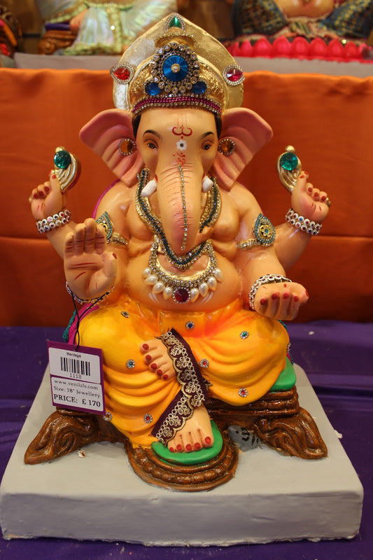 Eco-Friendly Ganesh Visarjan idol, Jewellery Style Mustard Yellow, front view