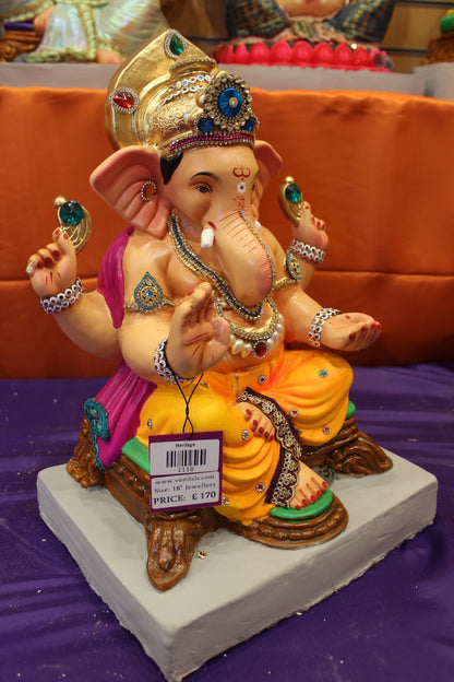 Eco-Friendly Ganesh Visarjan idol, Jewellery Style Mustard Yellow, close-up