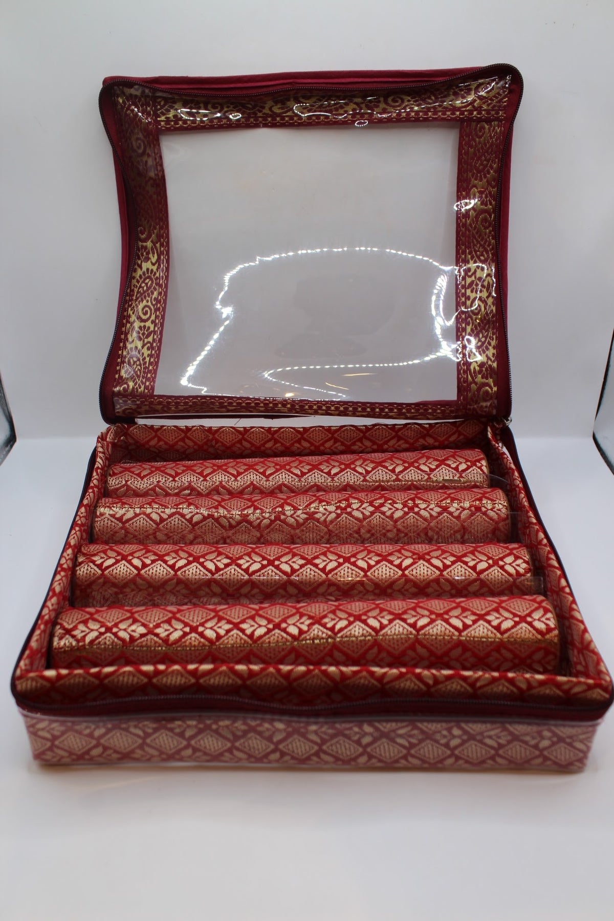 Maroon bangle box with 4 rolls