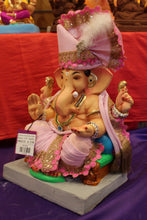 Load image into Gallery viewer, Eco-Friendly Ganesh Visarjan idol, Full Safa Set Pale Pink &amp; Gold, side view