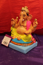 Load image into Gallery viewer, Eco-Friendly Ganesh Visarjan Idol – Yellow Dhoti &amp; Pink Khes, ~8 inch