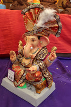 Load image into Gallery viewer, Eco-Friendly Ganesh Visarjan idol, Full Safa Set Maroon &amp; Gold, side view