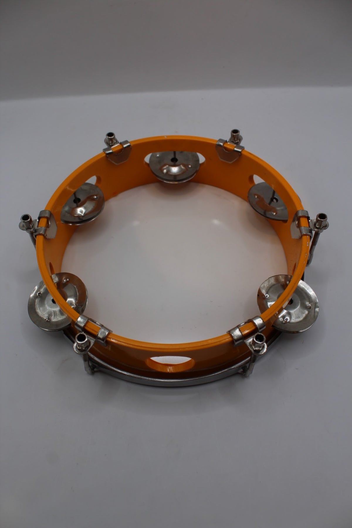 Orange khanjari tambourine 7 inch, another view