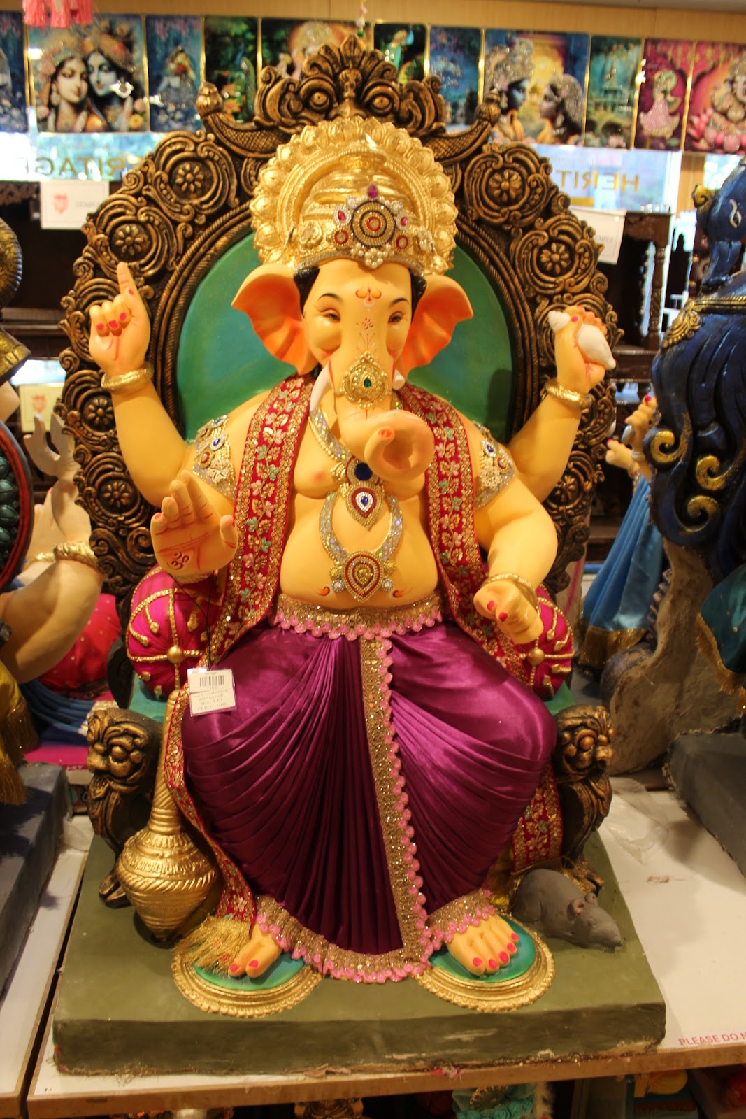 POP Ganesh Visarjan Idol – Magenta Silk Dhoti with Lion-Head Throne, ~4ft