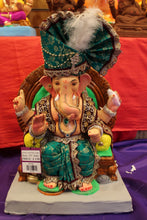 Load image into Gallery viewer, Eco-Friendly Ganesh Visarjan idol, Full Safa Set Teal &amp; Maroon, front view 2
