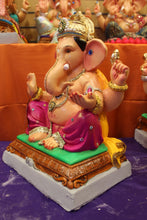 Load image into Gallery viewer, Eco-Friendly Ganesh Visarjan idol, Jewellery Style Magenta &amp; Gold, side view