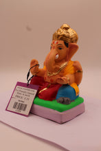 Load image into Gallery viewer, Eco-Friendly Ganesh Visarjan Idol – Yellow Khes &amp; Red Dhoti, Tall Crown, ~6 inch