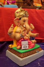 Load image into Gallery viewer, Eco-Friendly Ganesh Visarjan idol, Jewellery Style Gold Khes &amp; Pink Dhoti, close-up